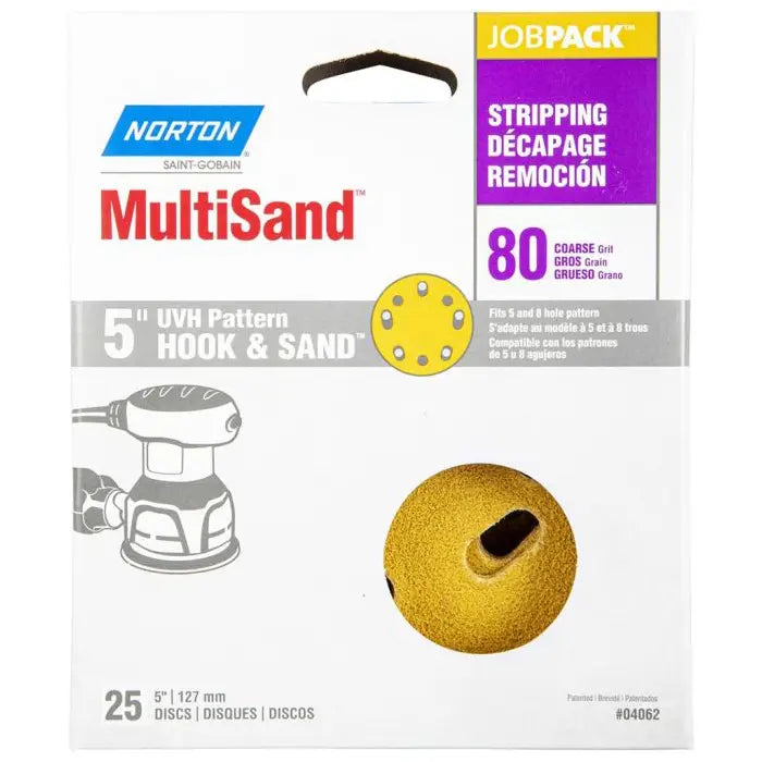 Norton® 5" Hook & Sand Discs 80‐Grit, 25‐Pack
