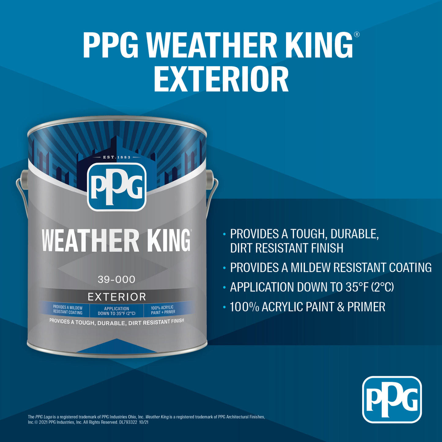 PPG WEATHER KING® Exterior 100% Acrylic Paint & Primer Flat